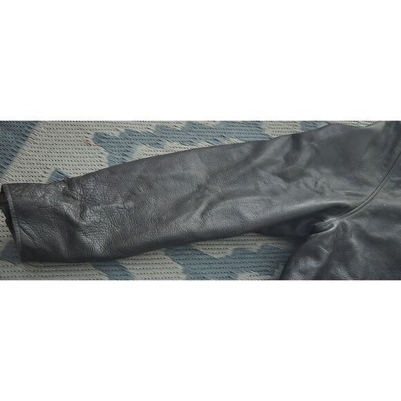 Men's Vintage Wilsons Zip-Up Black Leather Biker PUNK Jacket XL Cartoon Patches - Picture 14 of 16